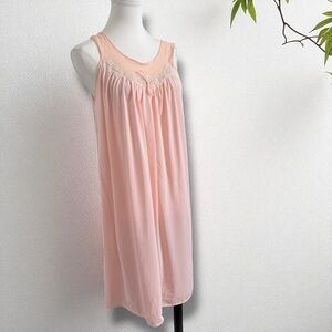 Vintage 1960s Blush Pink Lace Trim Babydoll Nightgown Slip Dress L